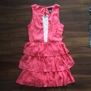 Teeze Me Sz 11 Pink Sleeveless Sundress Tiered Ruffle Lace Crew Neck Button